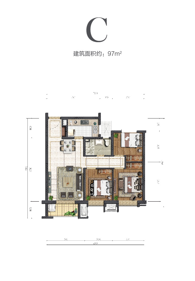 金輝中環(huán)云著97㎡戶(hù)型圖